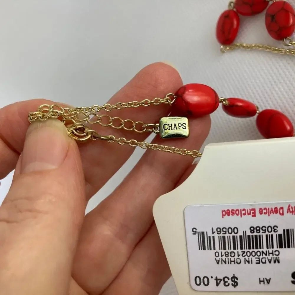 CHAPS semi-precious red/gold tone necklace